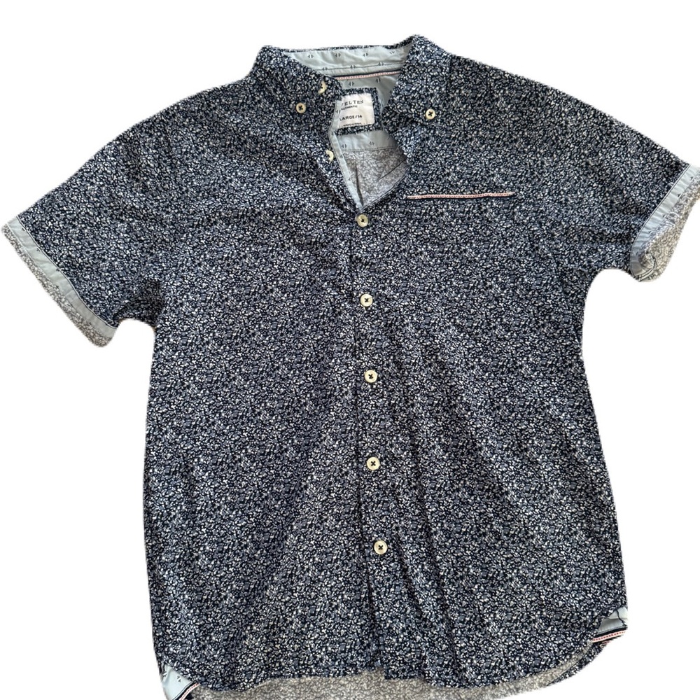 Boy’s Short Sleeve Navy Micro-Print Button-Up Shirt